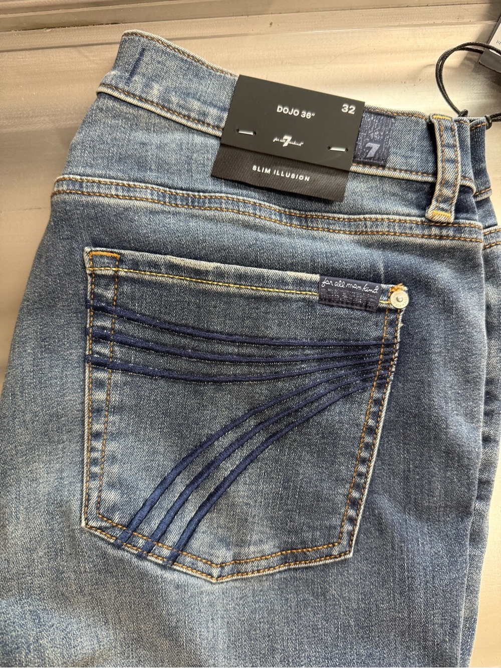 7 For All Mankind Light Blue Slim Jeans with Dark Blue Pocket Stitching
